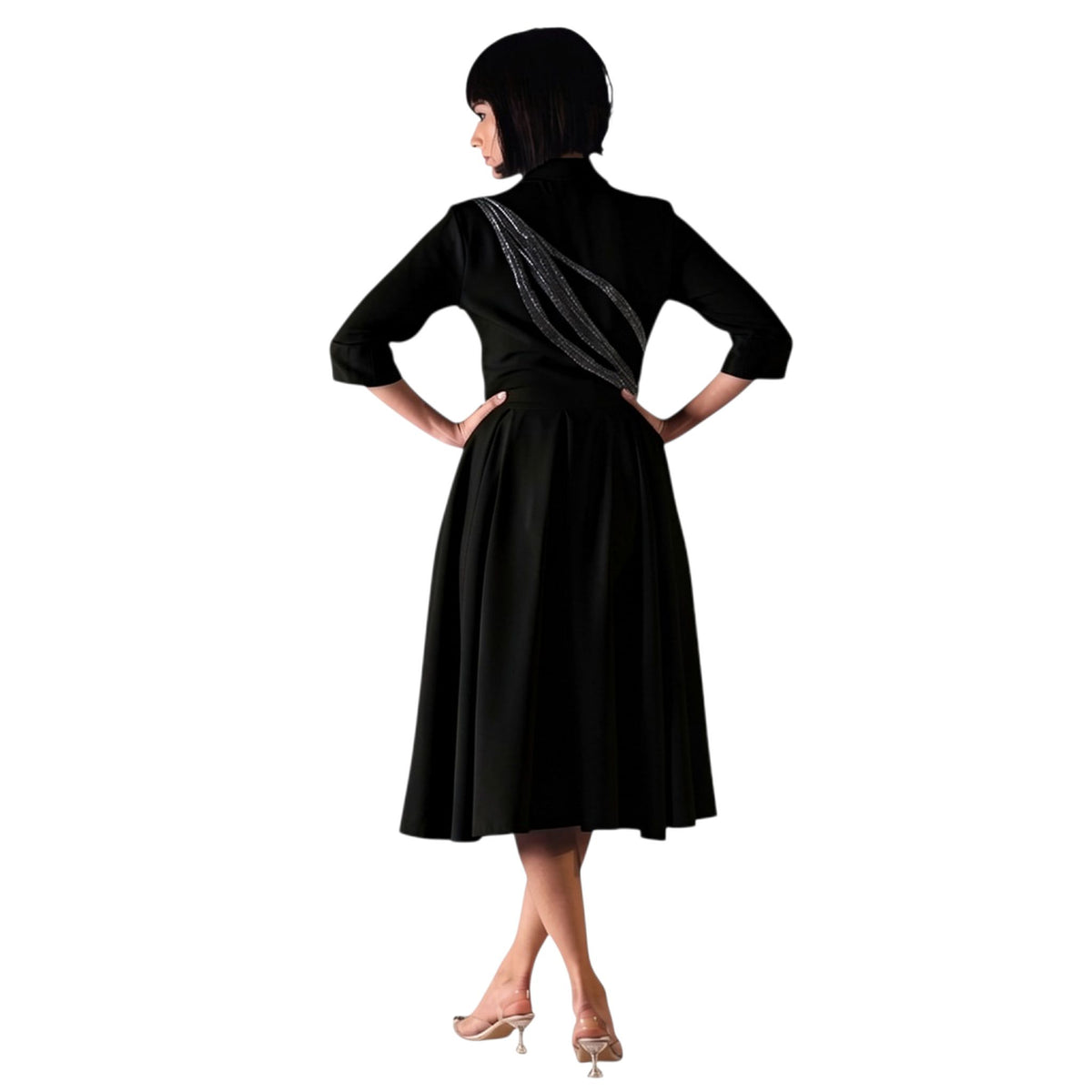 Collared Button-Down Skater Dress – Amunet - Black