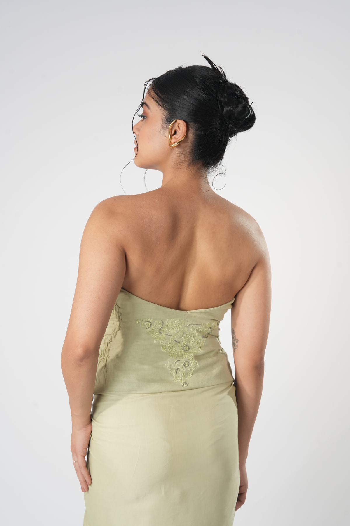 Embroidered Strapless Corset – Ochre Charm - Green
