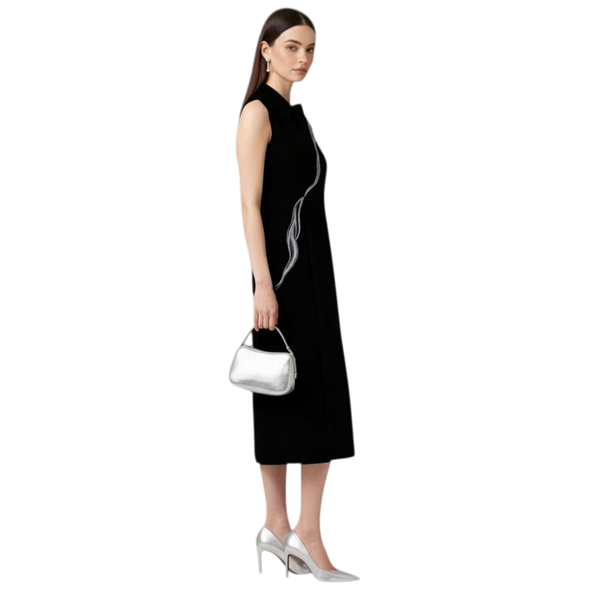 Lapel Neck Tailored Midi Dress – Powerline - Black