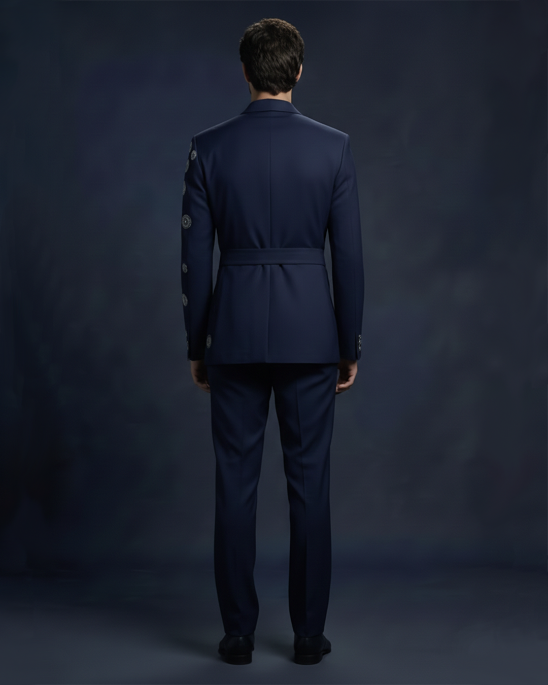 Men's Double-Breasted Belted Blazer – Watchful - Navy Blue