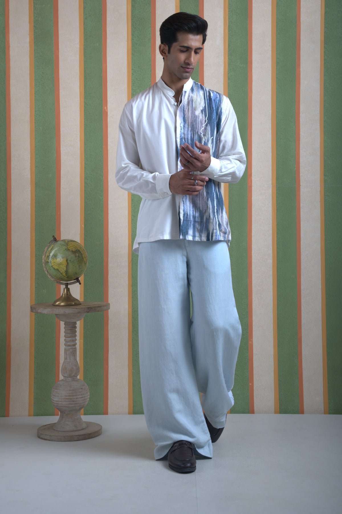 Split Canvas Men’s Shirt - Blue Brushstroke Print