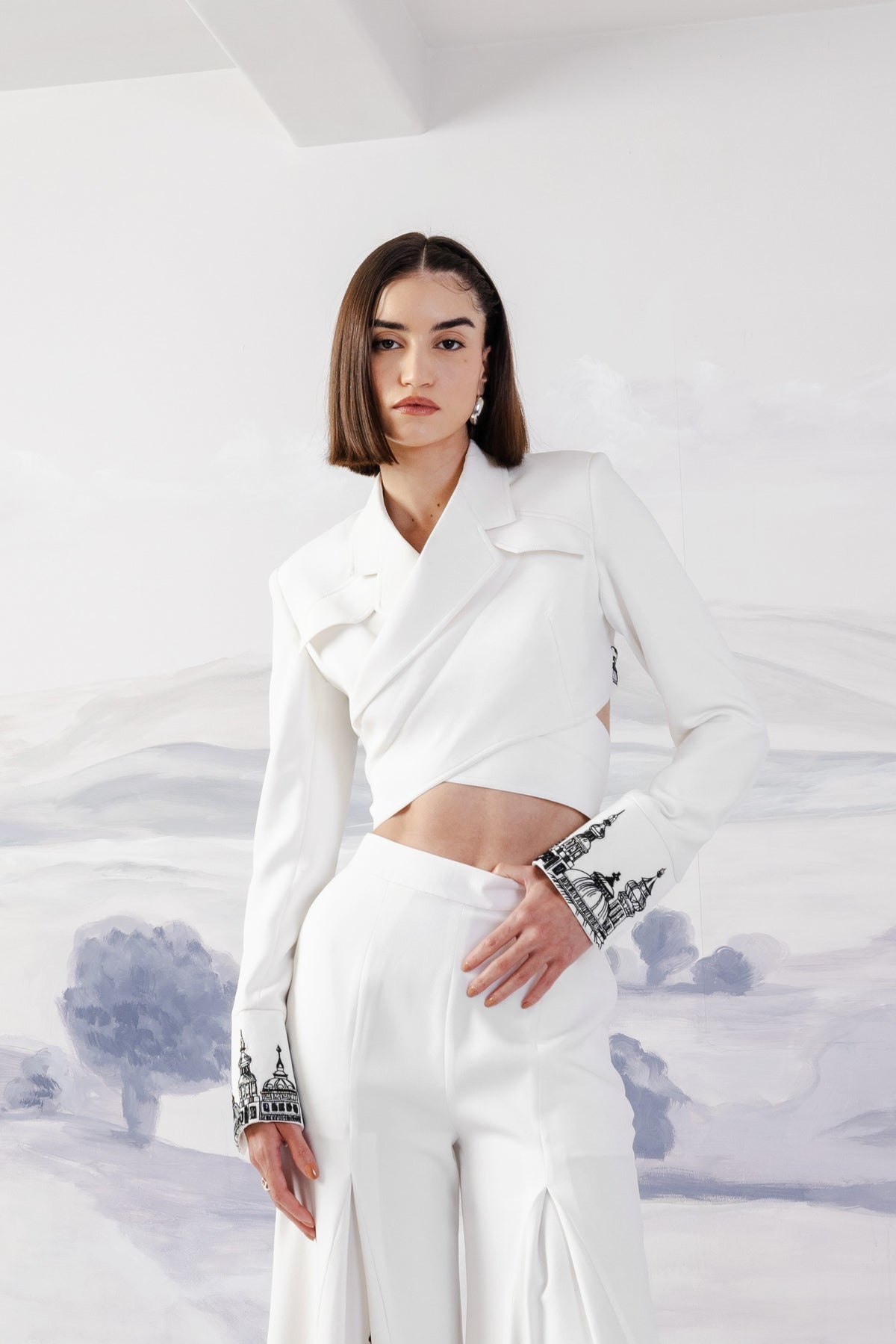 Criss Cross Open Back Crop Jacket – Roman - White