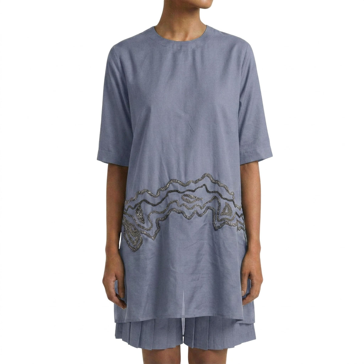 Sheer Hem Embroidered Tunic – Fluid - Cool Grey