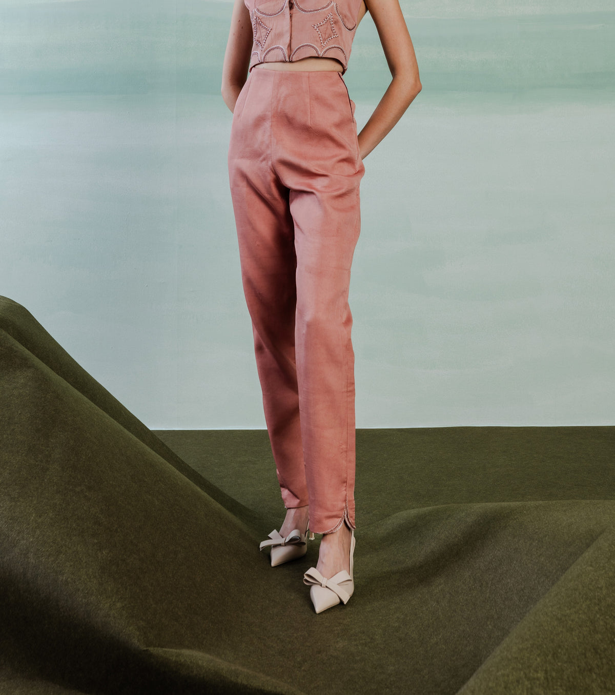 Satin Straight Trousers – Romanesque - Blush Merlot