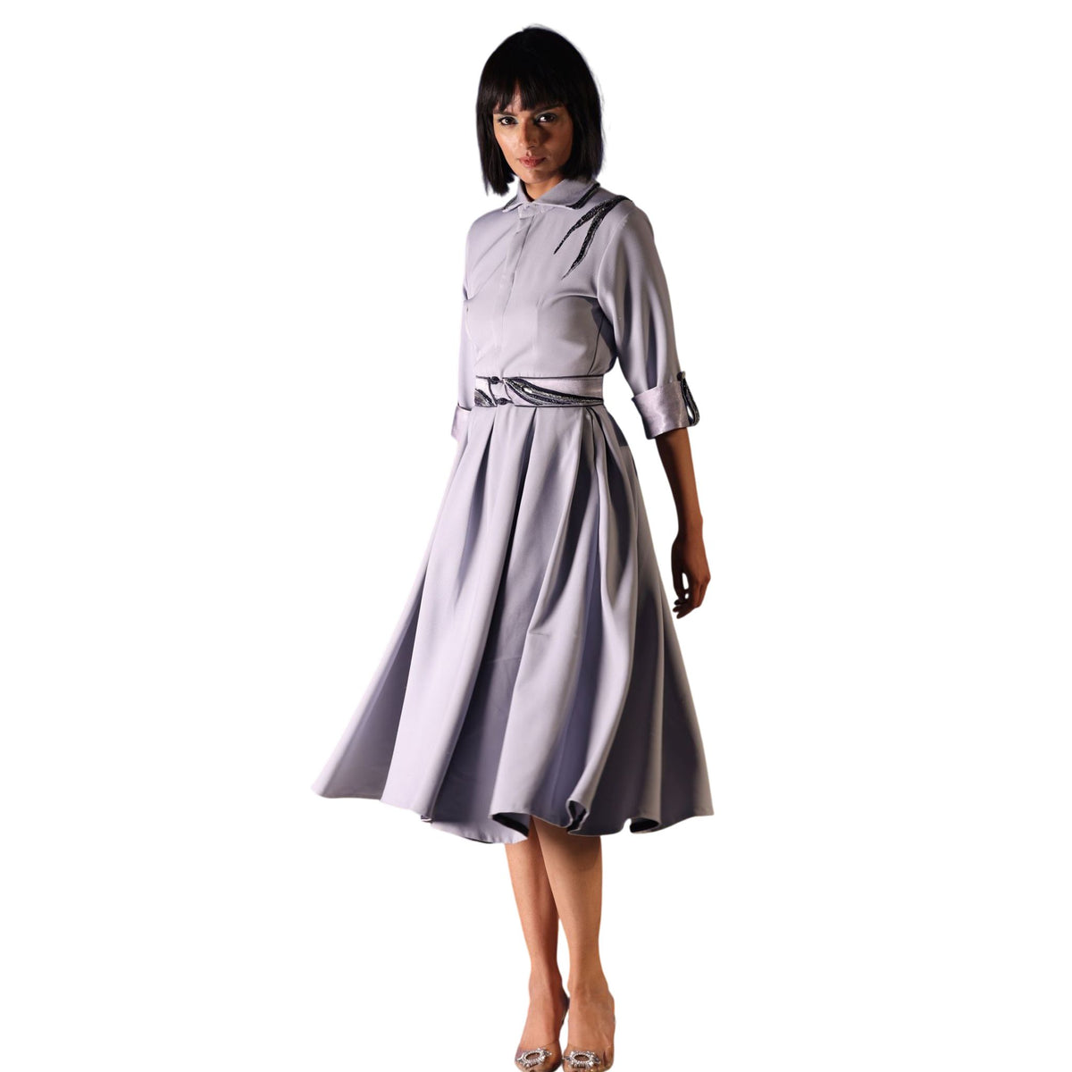 Collared Button-Down Skater Dress – Amunet - Cool Grey
