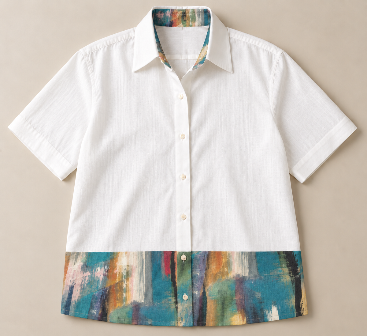 Men's Hem Patch Shirt – Warli - Teal Brushstroke Print