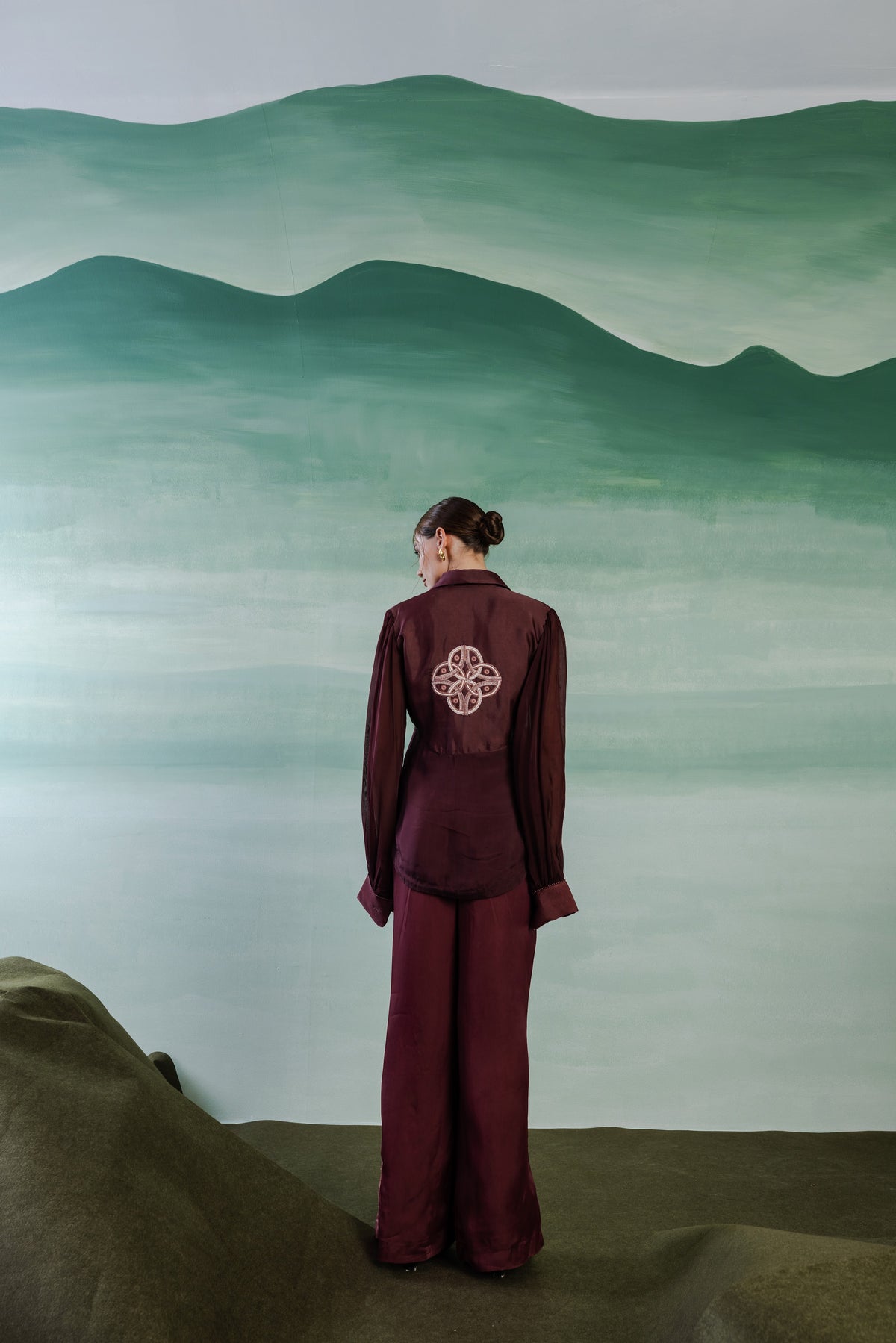 Extended Yoke Satin Shirt - Wine Berry