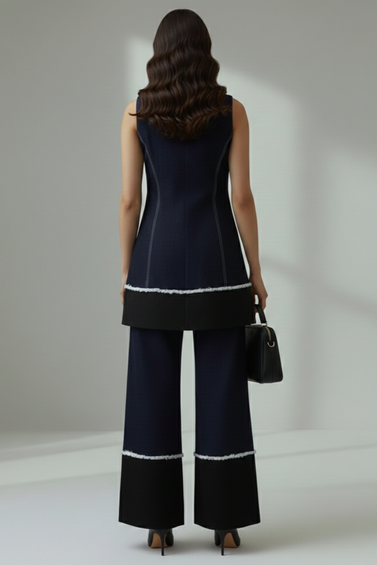 Two-Tone Frayed Denim Vest – Current - Blue