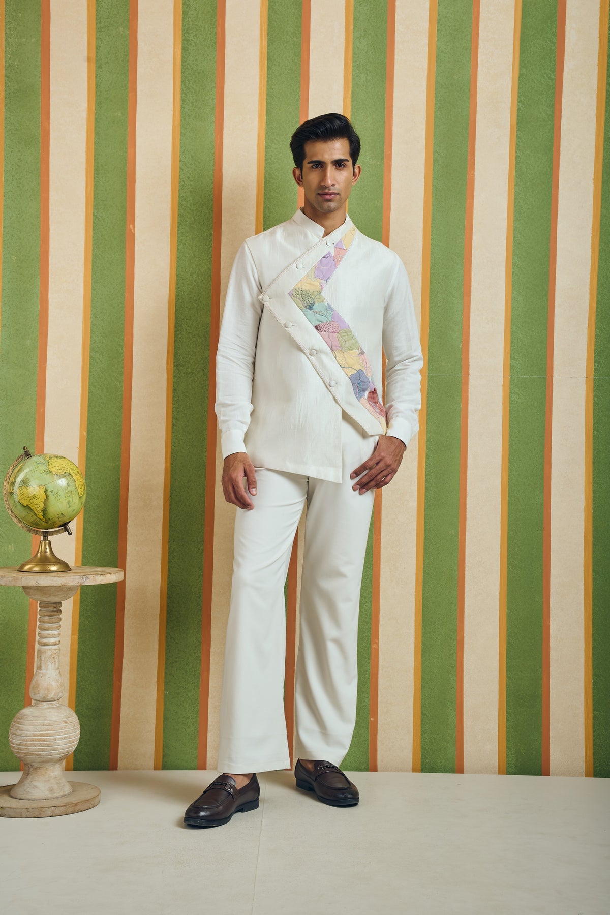 Men's Patchwork Asymmetric Sadri – Prism - White