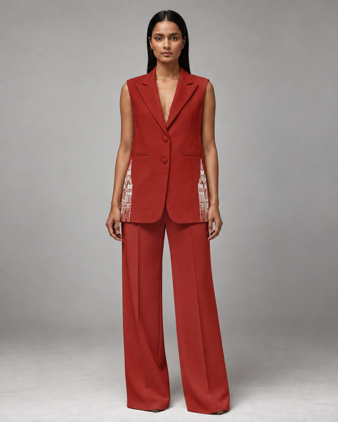 Sleeveless Tailored Blazer – Regal - Rust Red