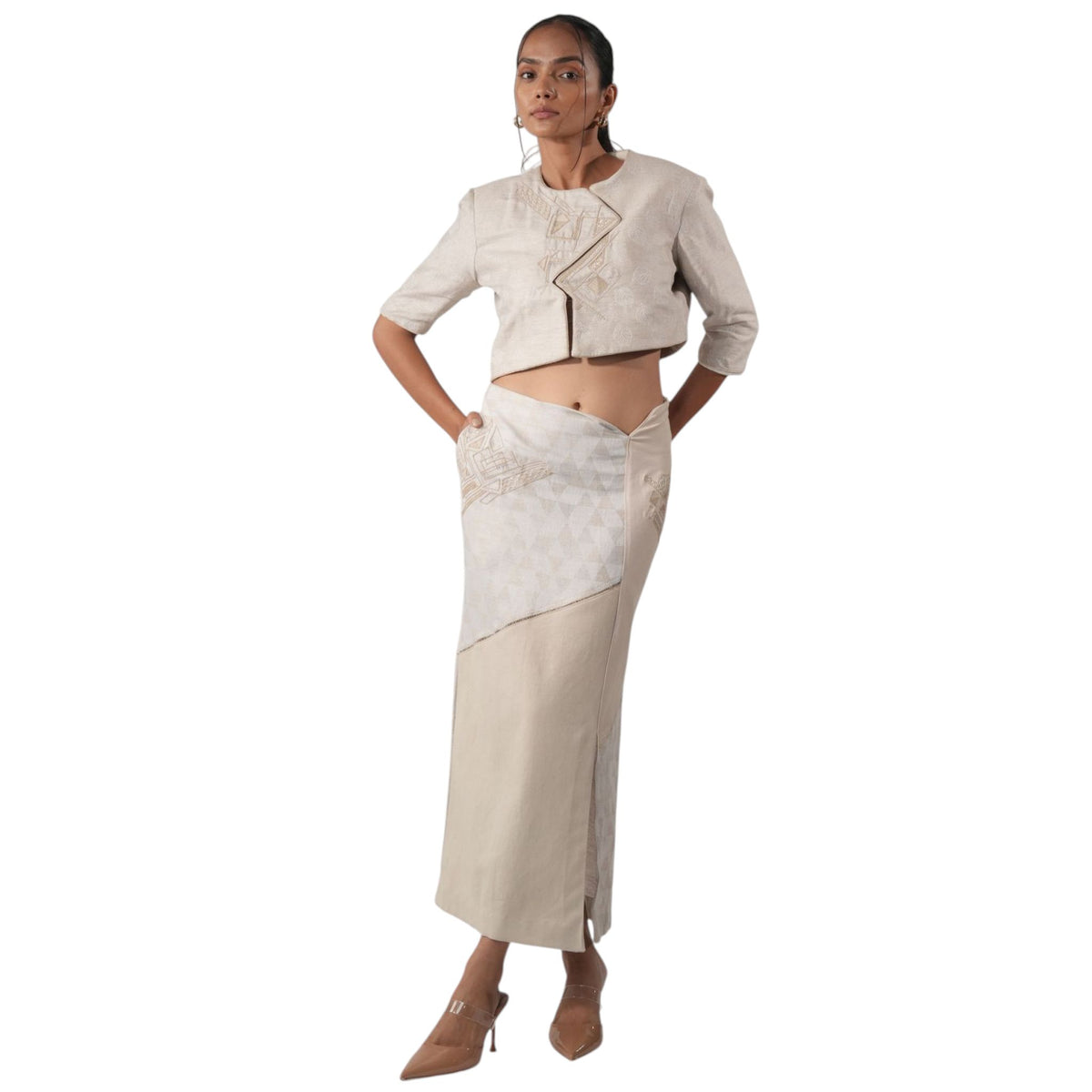 Zig-Zag Asymmetric Crop Jacket – Astral - Beige