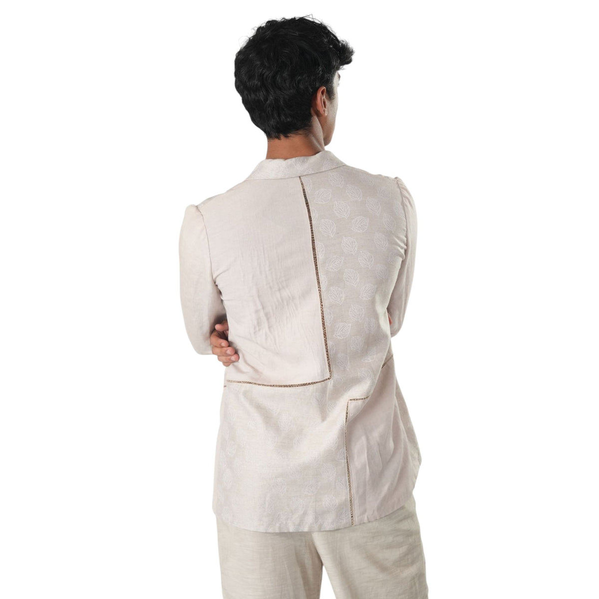 Fagoted Embroidered Blazer – Zephyr - Beige