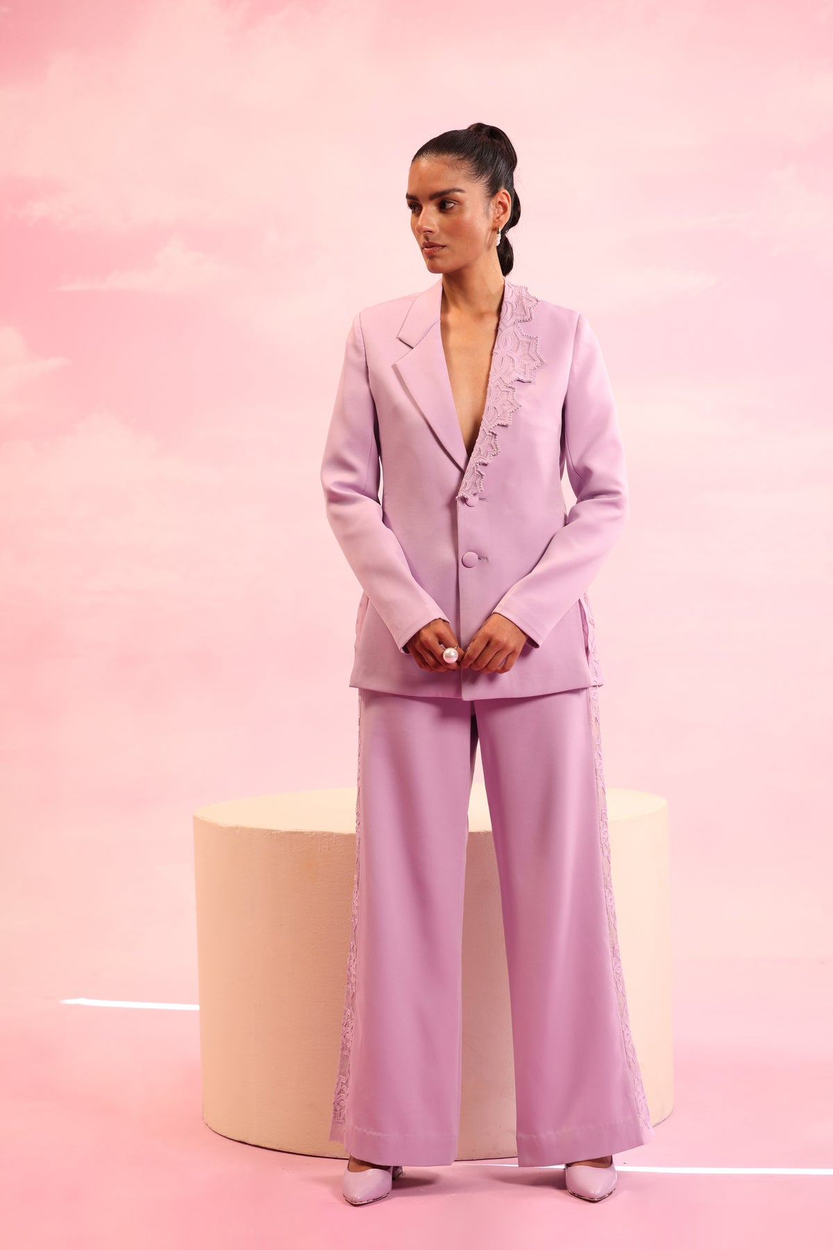 Side Slit Mesh Blazer – Canopy Trace - Lavender