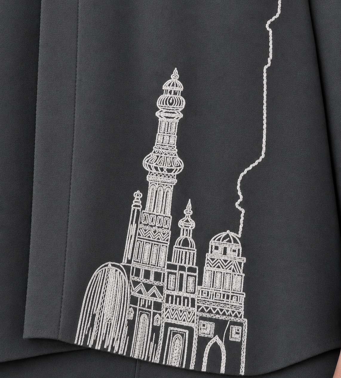 Beaded Line Embroidered Shirt – Feather - Underworld Grey