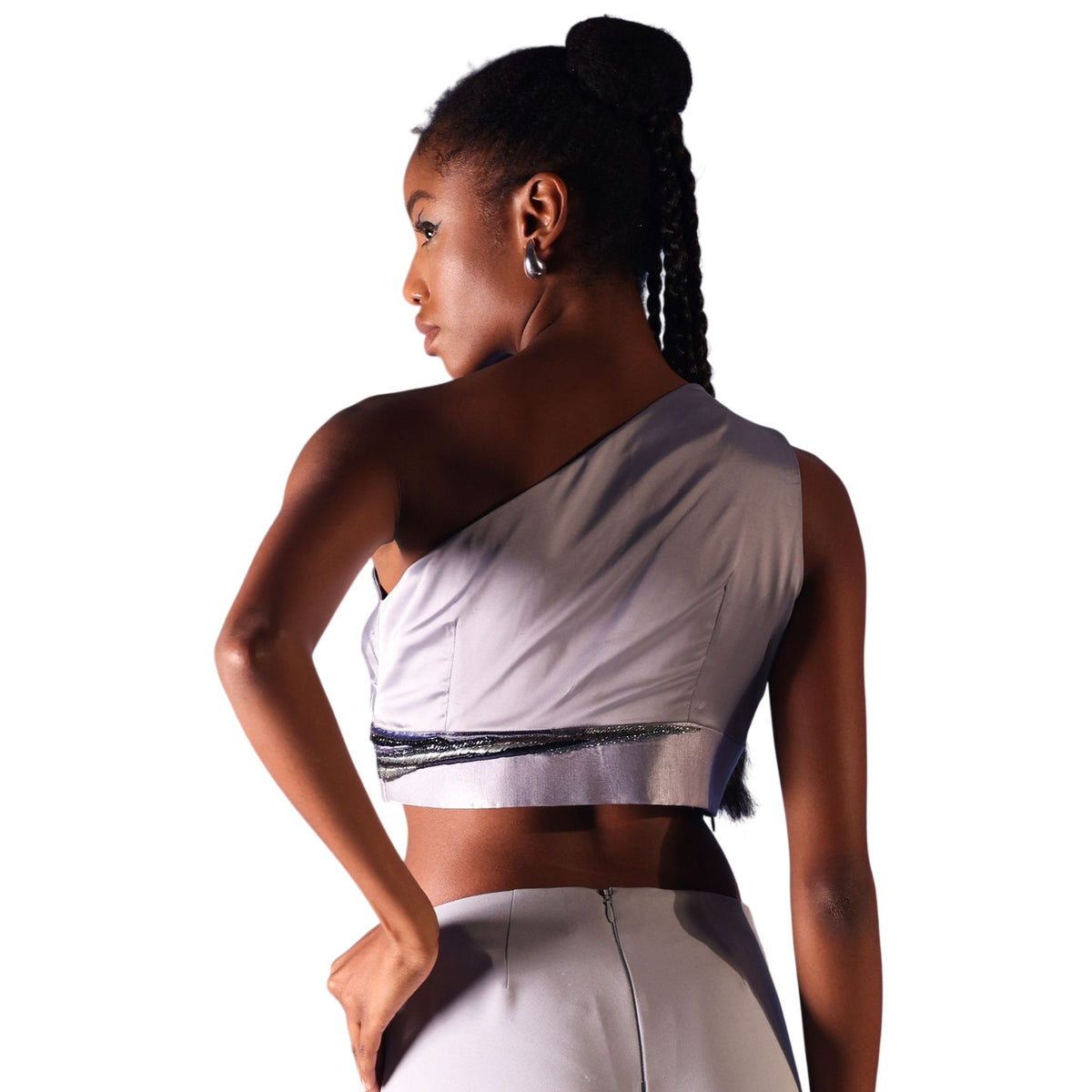 Draped One-Shoulder Crop Top – Nafisa - Cool Grey