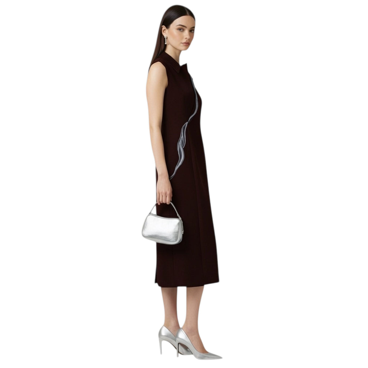 Lapel Neck Tailored Midi Dress – Powerline - Wine