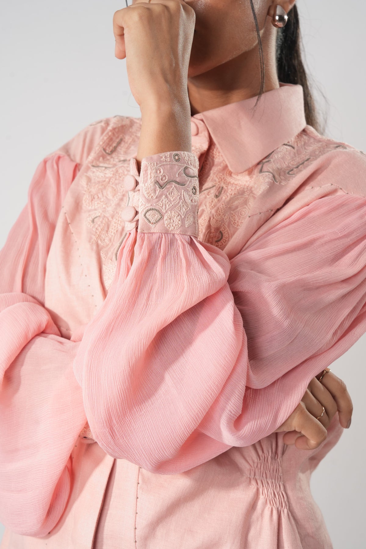 Puff Sleeve Hourglass Shirt – Aranya - Pink