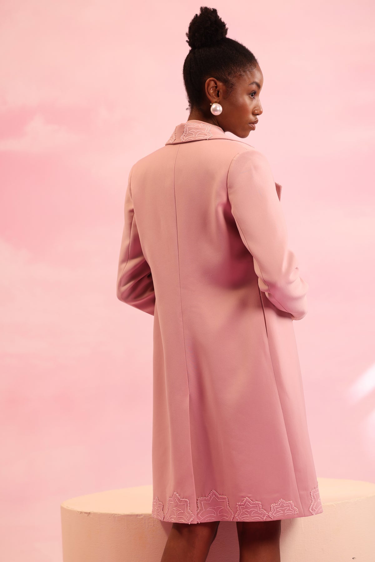 Embroidered Lapel Long Coat – Eternal Arbor - Pink