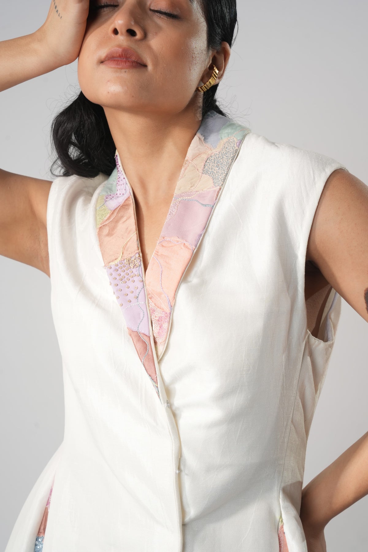 Sleeveless Linen Silk Blazer Dress – Whimsy - White