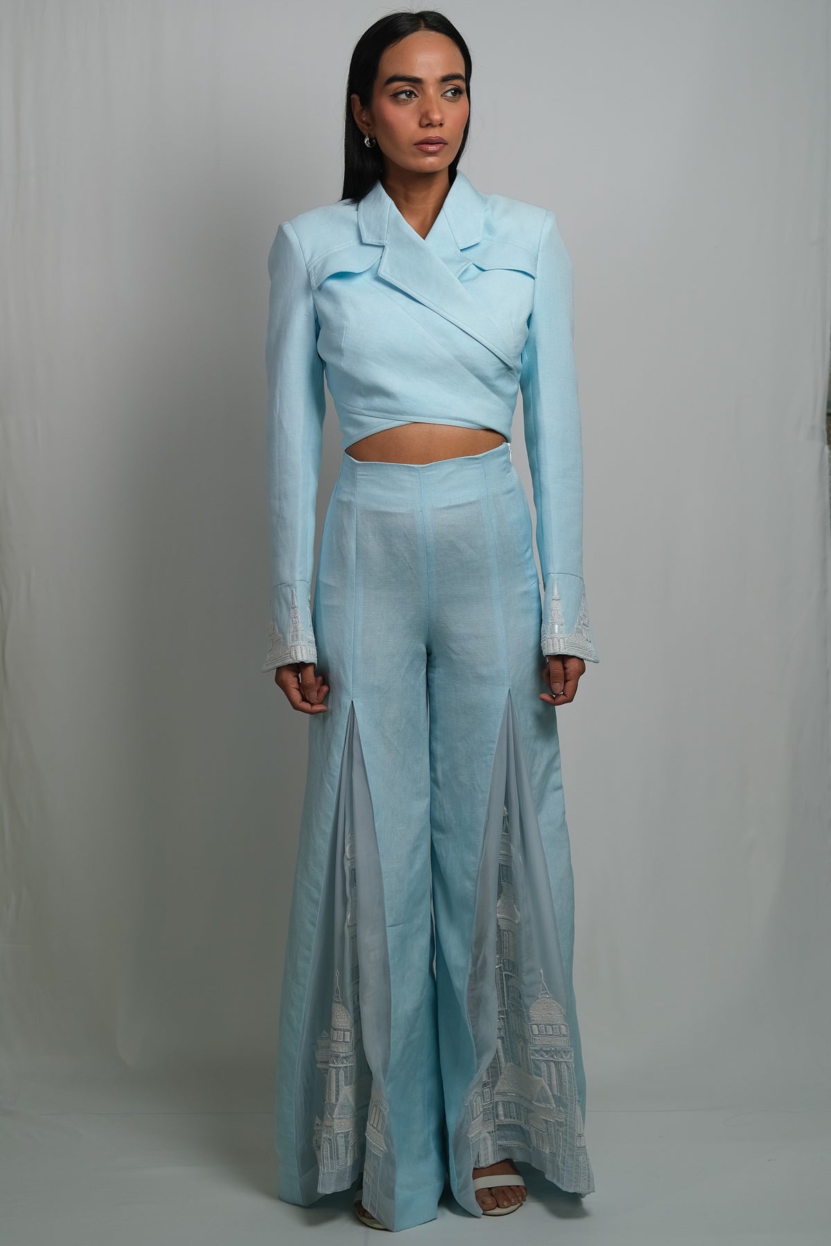 Criss Cross Open Back Crop Jacket – Roman - Sky Blue