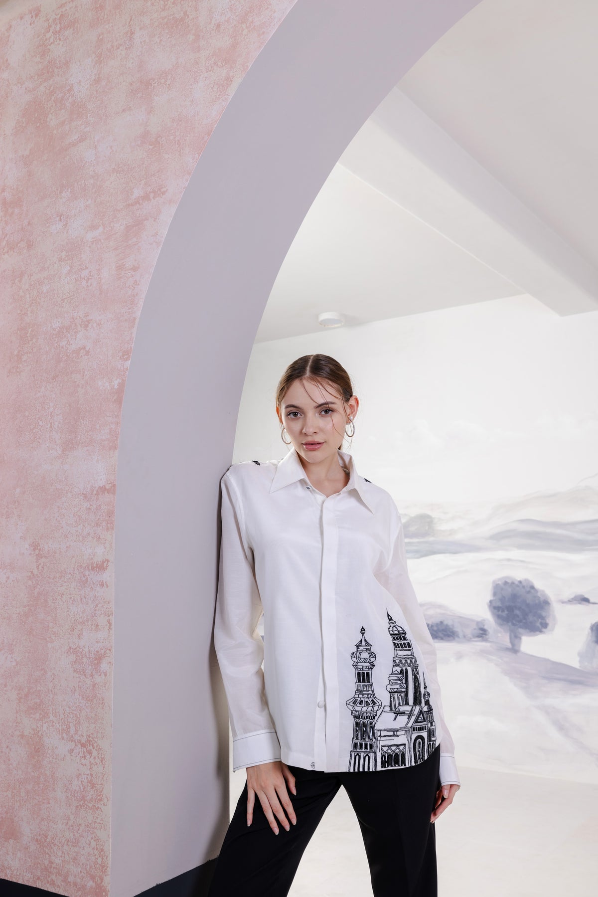 Embroidered Cotton Silk Shirt – Veneziano - White