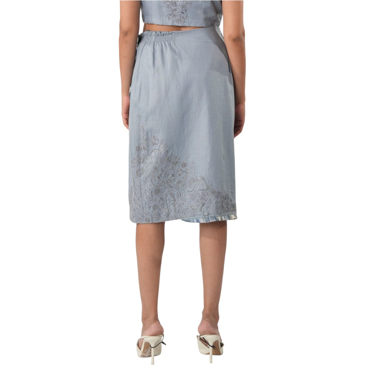Buttoned Overlap Wrap Skirt – Odyssey - Blue