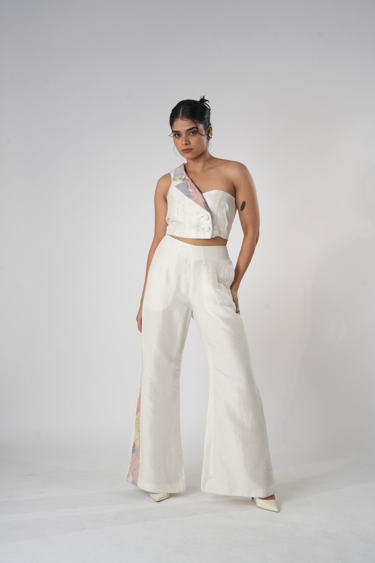 One-Shoulder Patchwork Bustier – Aurora - White
