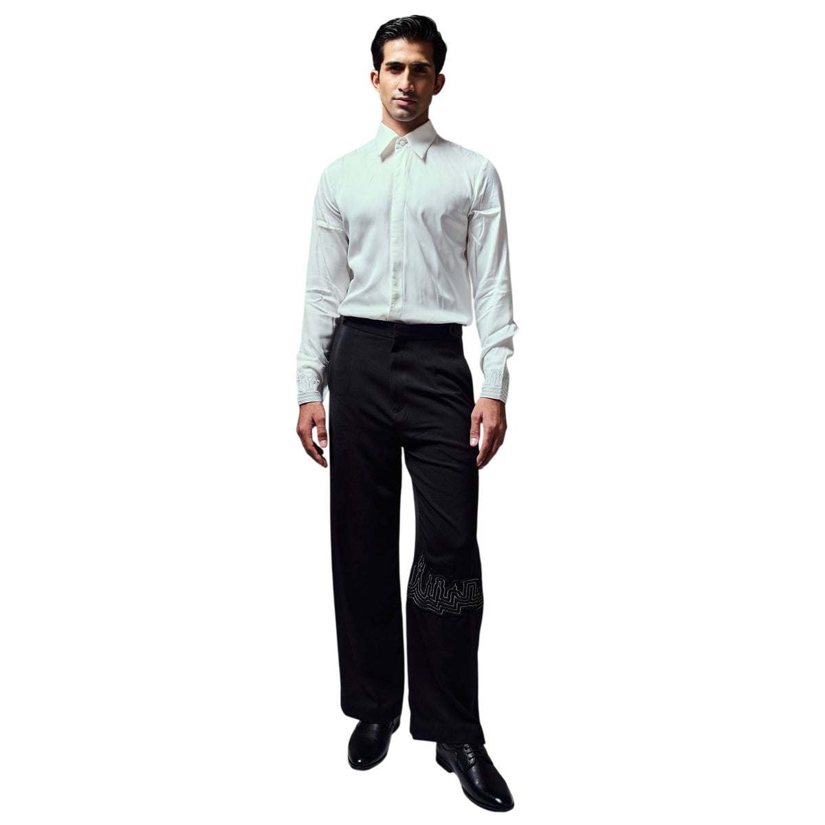 Men's Knee Embroidered Trousers – Stride - Black