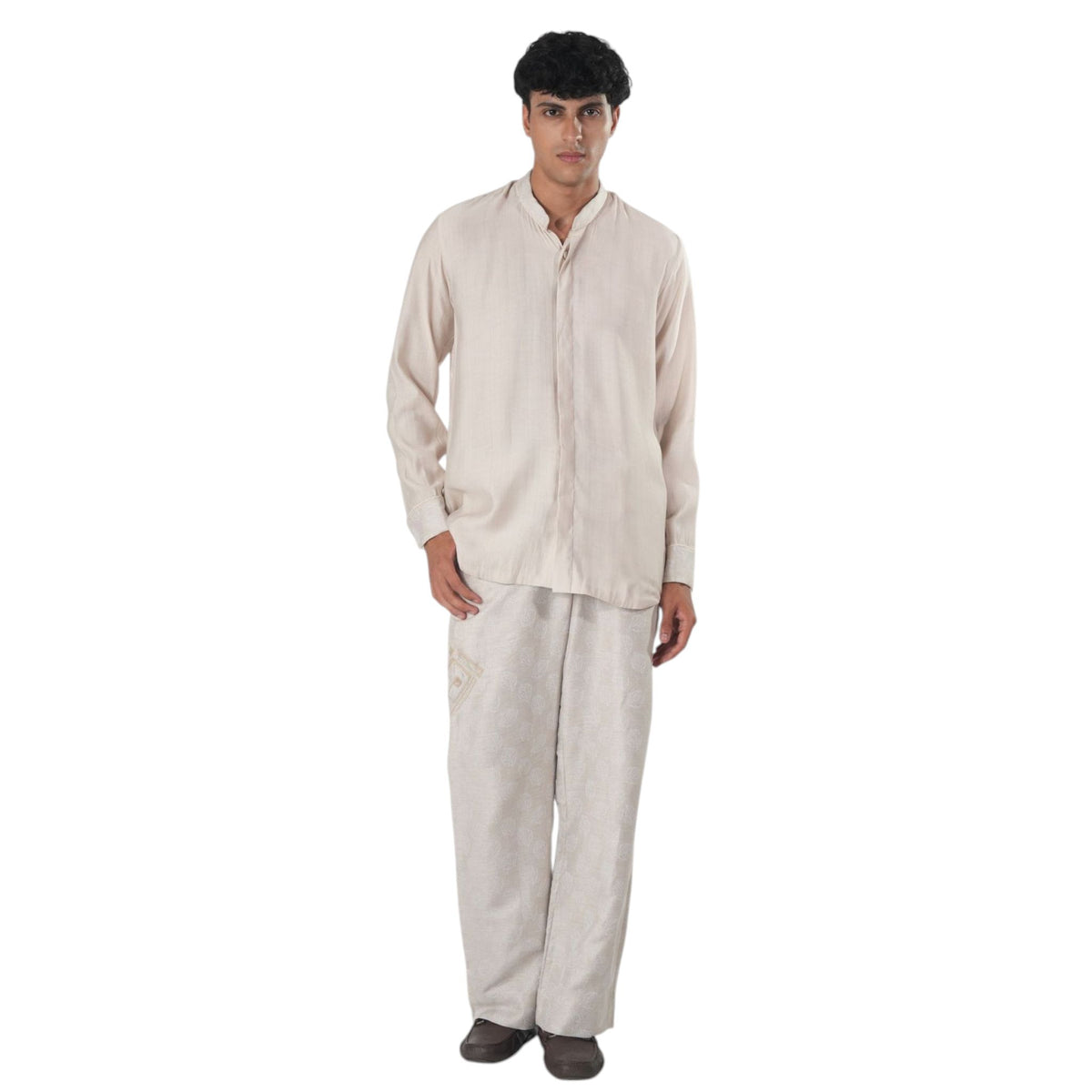 Mandarin Collar Hemp Shirt – Euphony - Beige