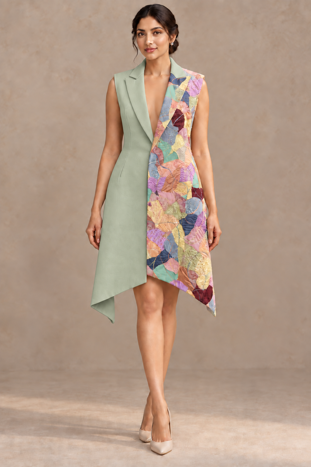 Asymmetric Wrap Blazer Dress – Artline - Sage Green