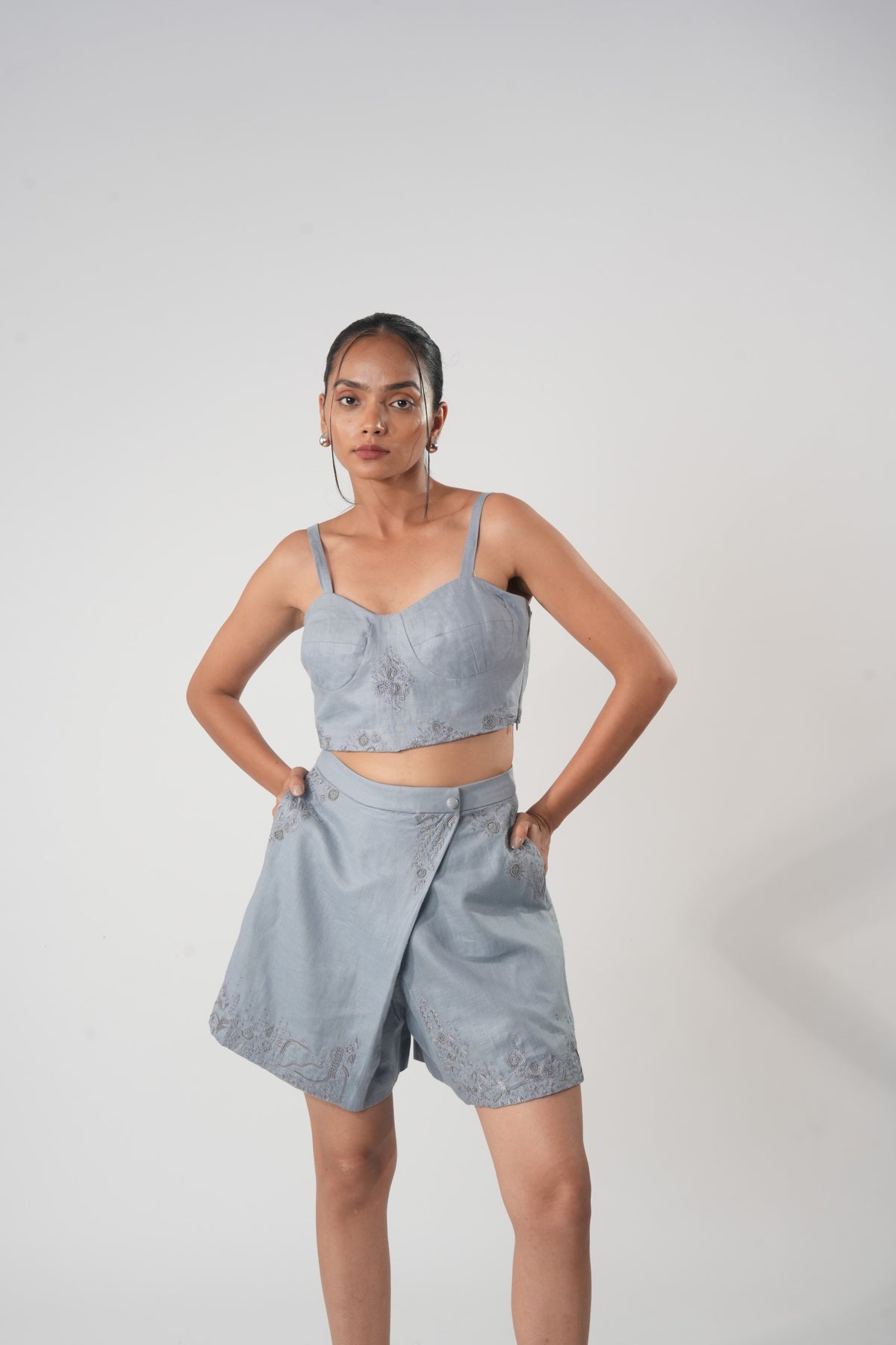 Wrap Front Embroidered Skort – Wrapicia - Blue
