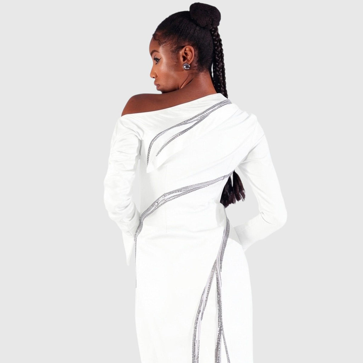 One-Shoulder Draped Midi Dress – Ecalt - White