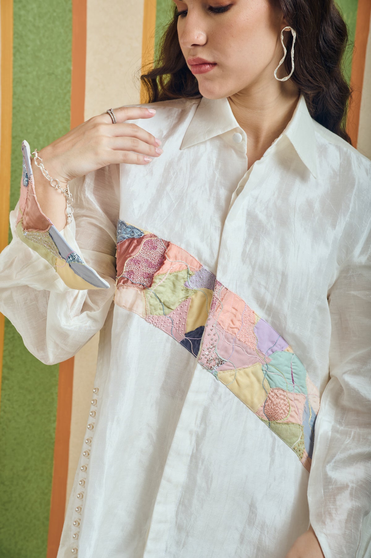 Diagonal Patchwork Shirt – Aeris - White