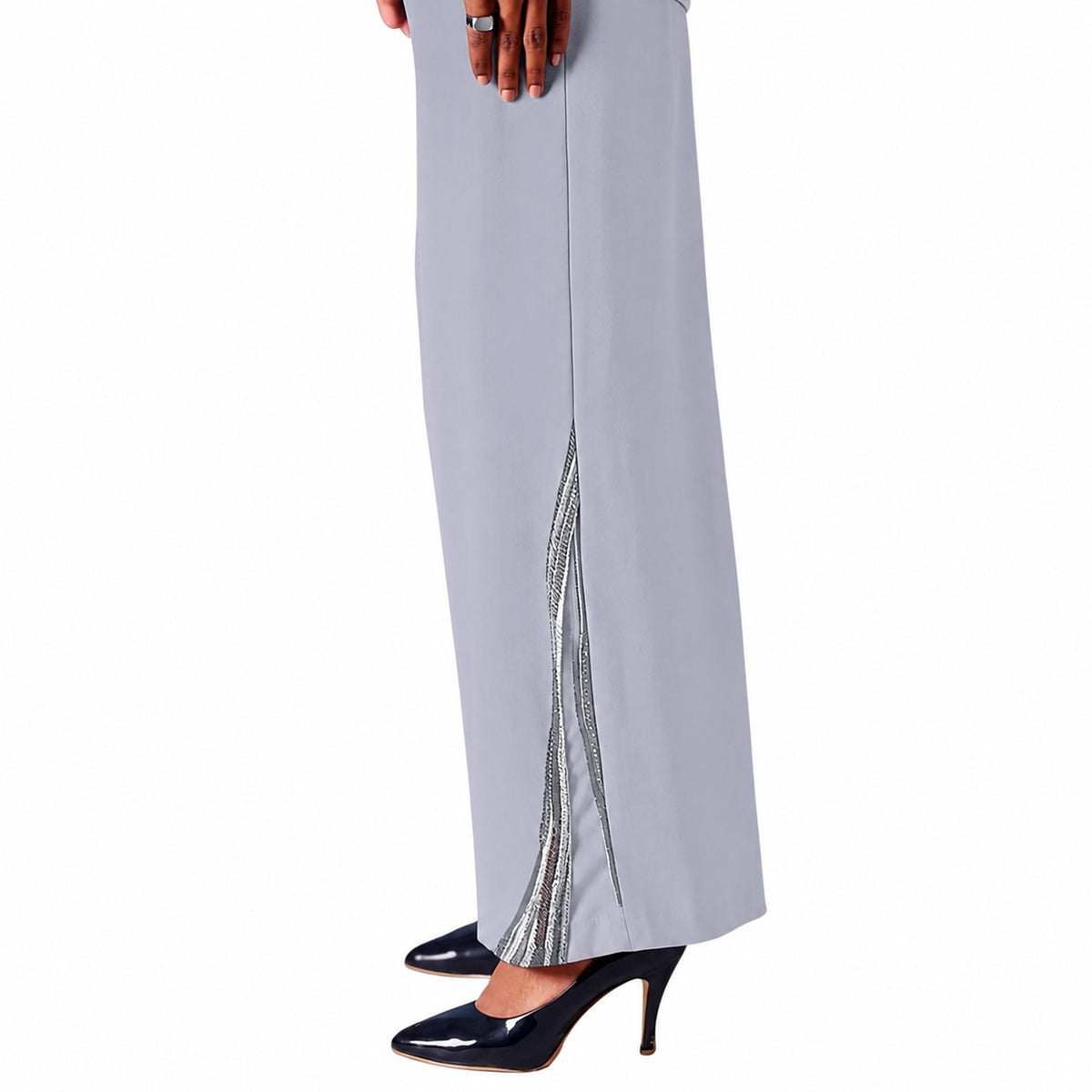 Wave Waistband Wide-Leg Trousers – Obelisk - Cool Grey