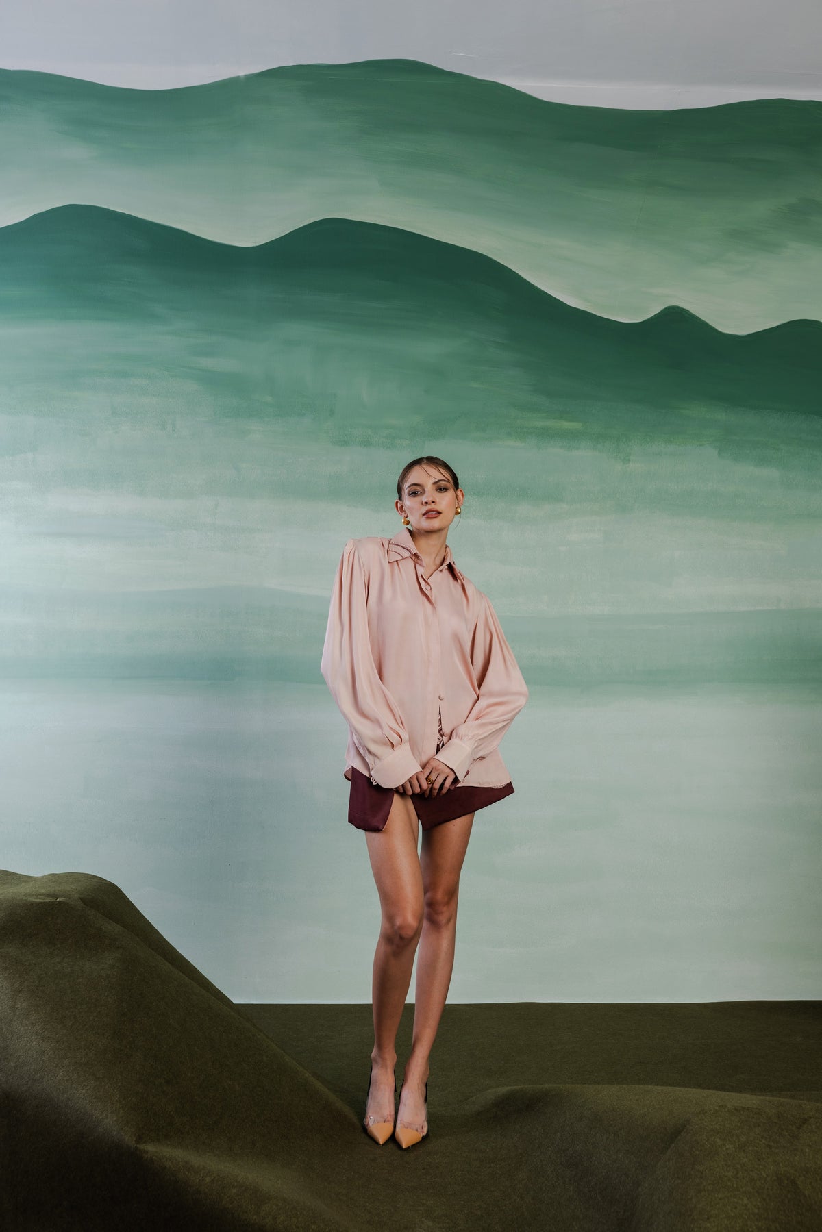 Side Opening Satin Shirt – Romanesque - Apricot Blush