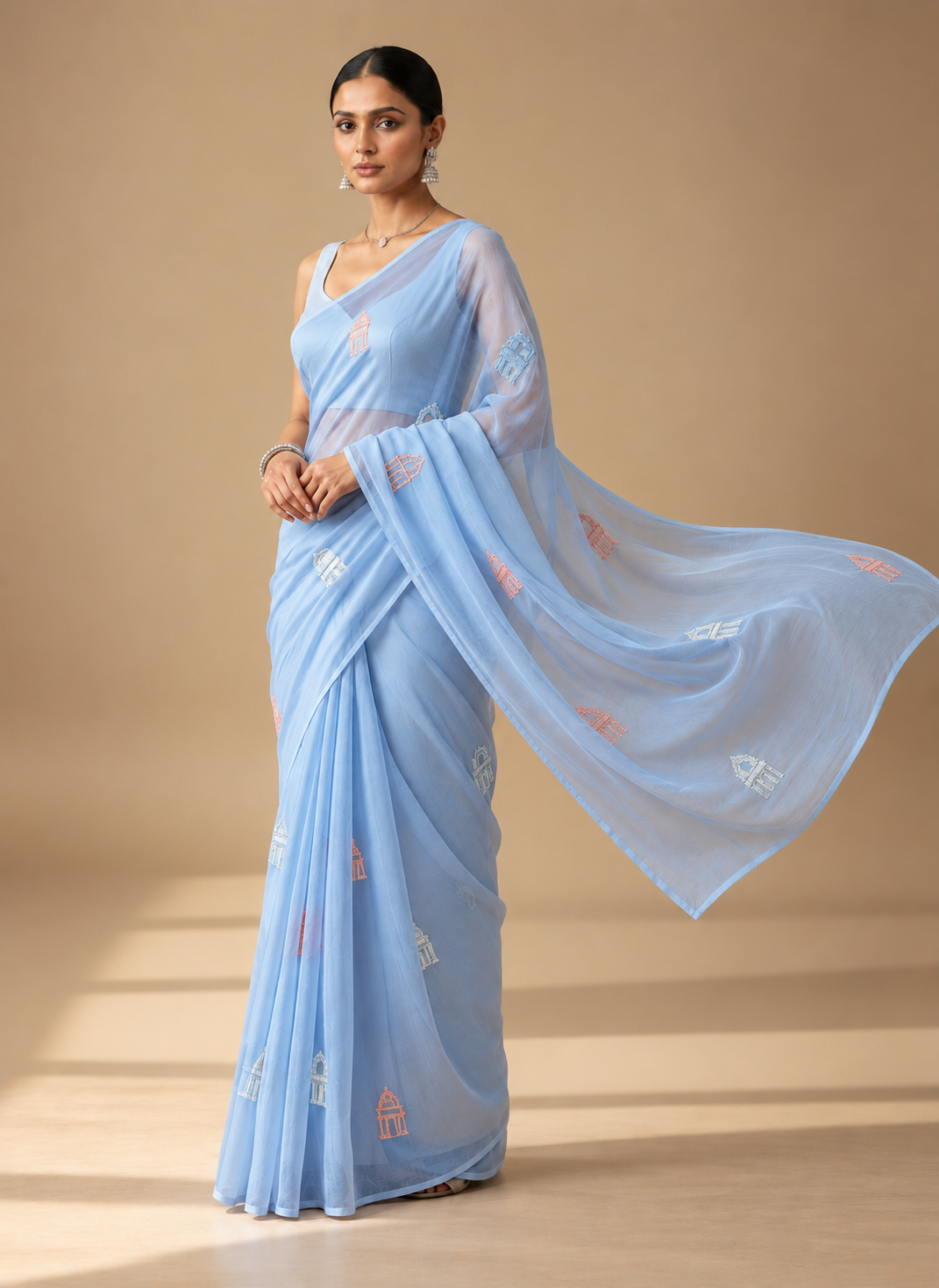 Chikankari Motif Saree – Lucknow - Pastel Blue