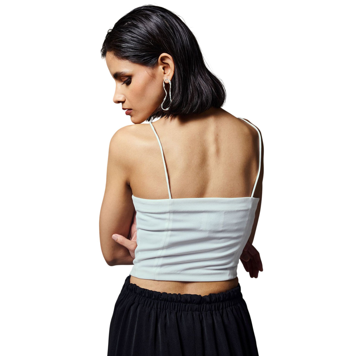 Asymmetric Neckline Crop Top – Horizon - White