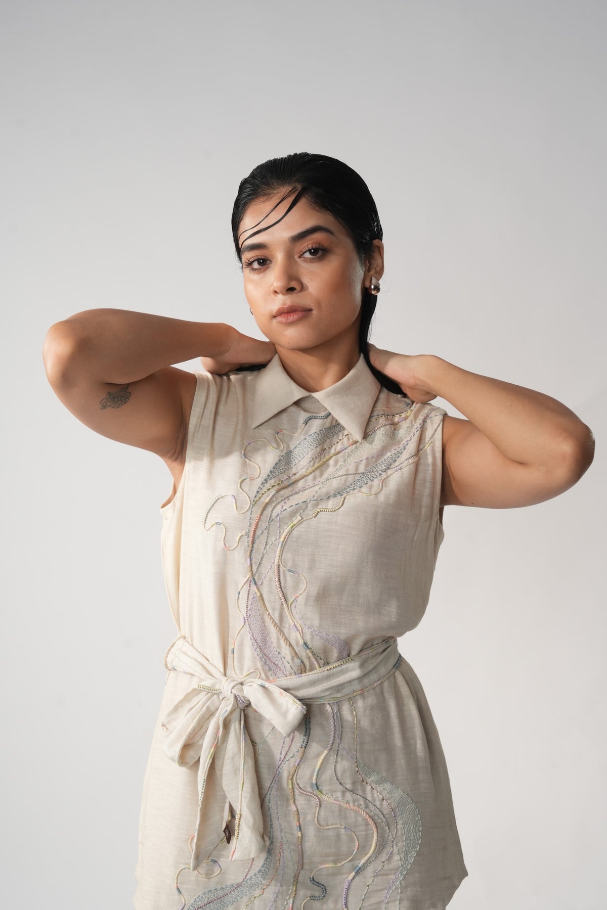 Keyhole Embroidered Top – Gaia - Beige