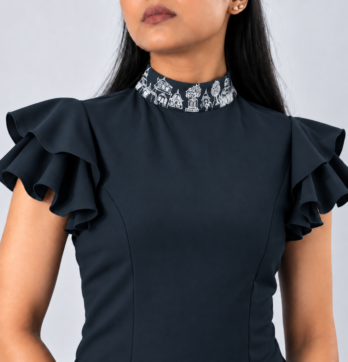 Ruffled Sleeve Bodysuit – Fantasticate - Poseidon Navy