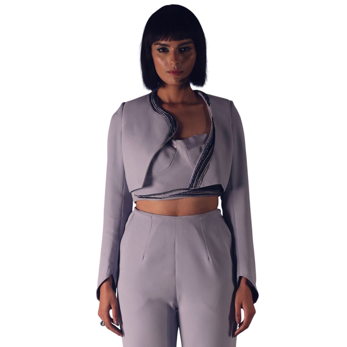Structured Crop Blazer – Seraphina - Cool Grey