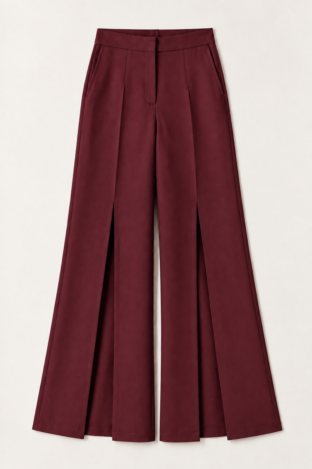 Front Slit Wide-Leg Trousers – Regal - Wine