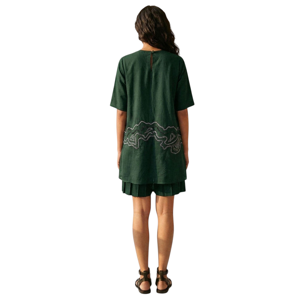 Sheer Hem Embroidered Tunic – Fluid - Dark Green