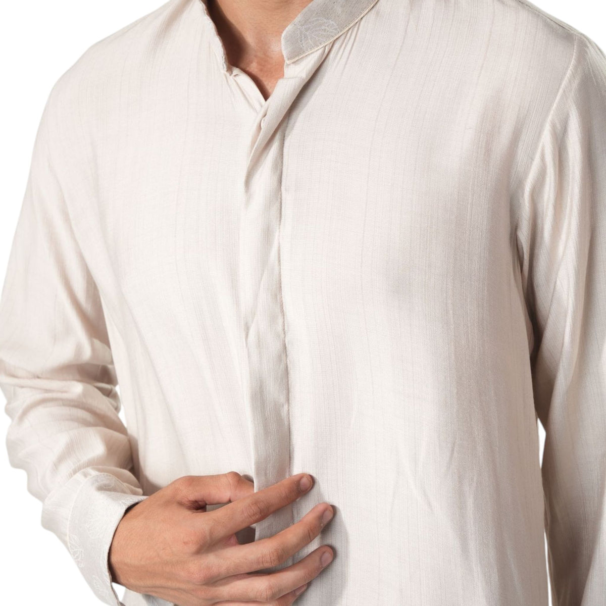 Mandarin Collar Hemp Shirt – Euphony - Beige