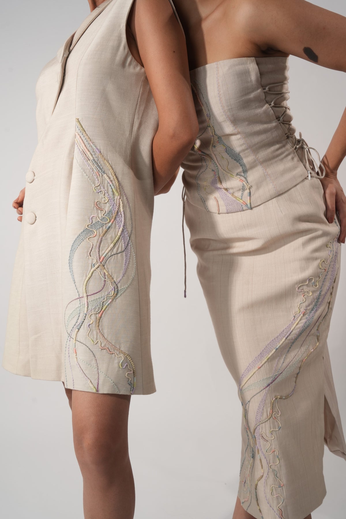 Asymmetric Button Blazer Dress – Solstice - Beige