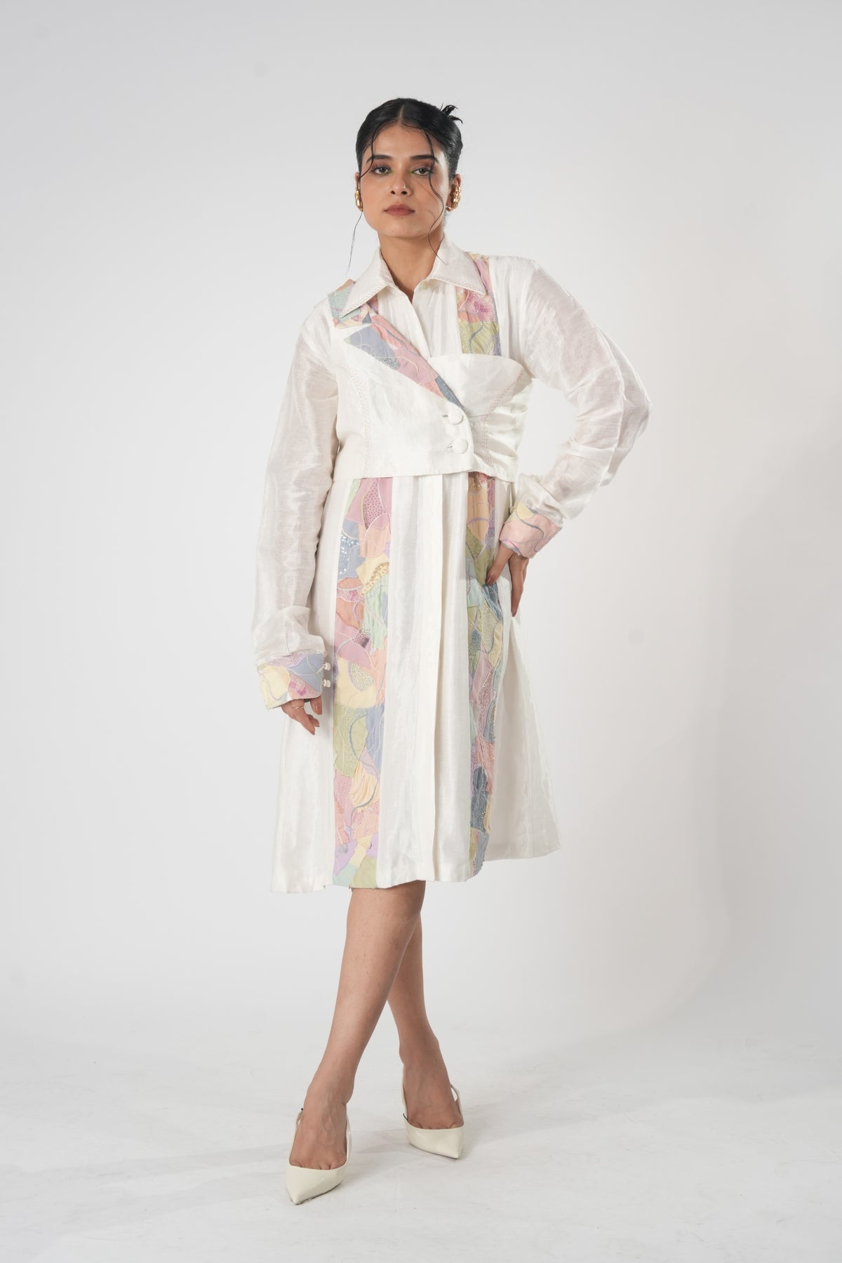 Patchwork Embroidered Shirt Dress – Ethereal - White