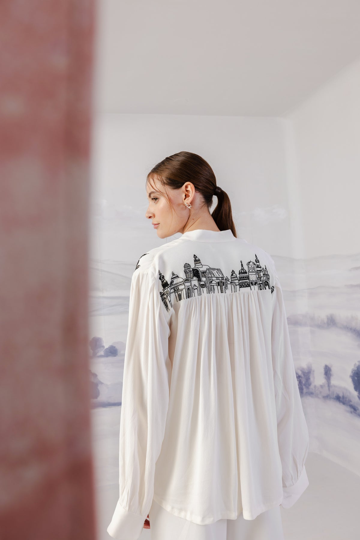Angular Yoke Gathered Shirt beadwork close up, ORTHODOX