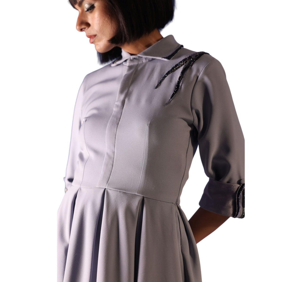 Collared Button-Down Skater Dress – Amunet - Cool Grey