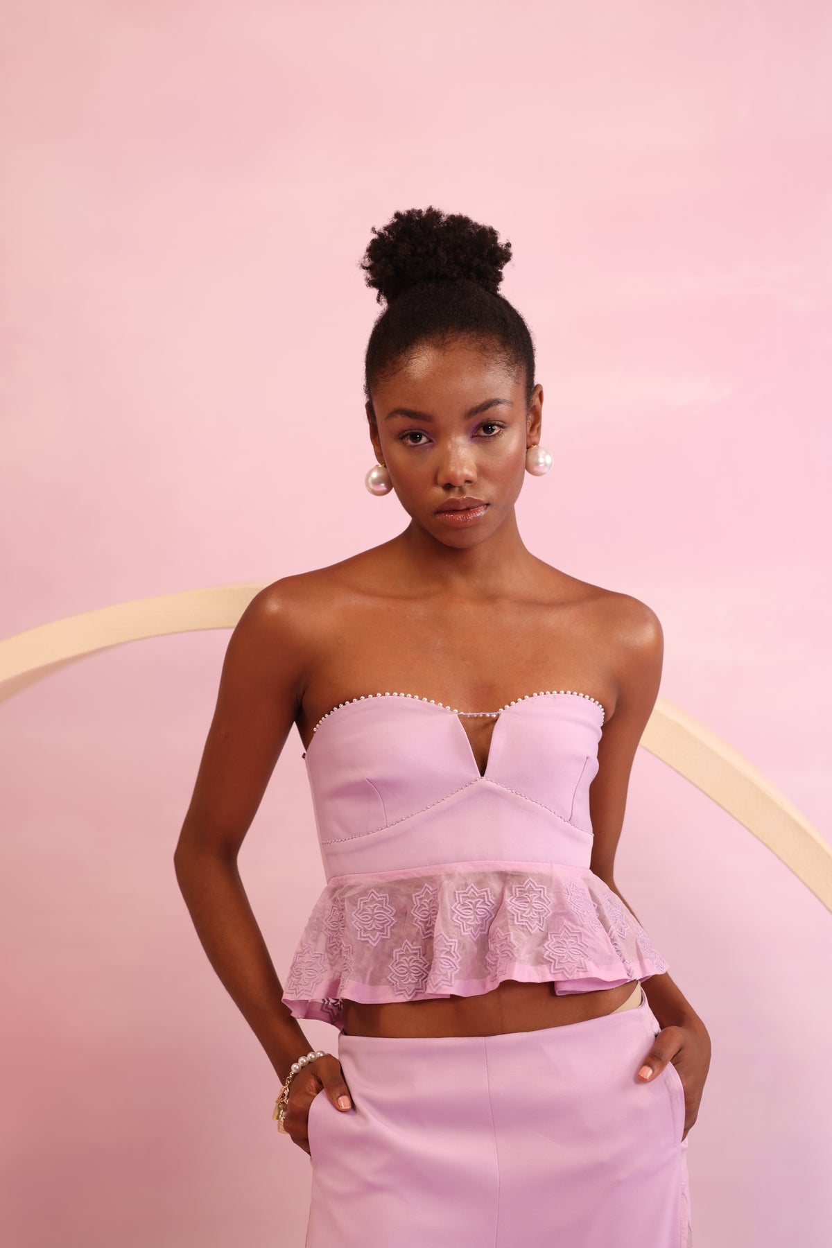 Lace Peplum Strapless Top – Blossom Aura - Lavender