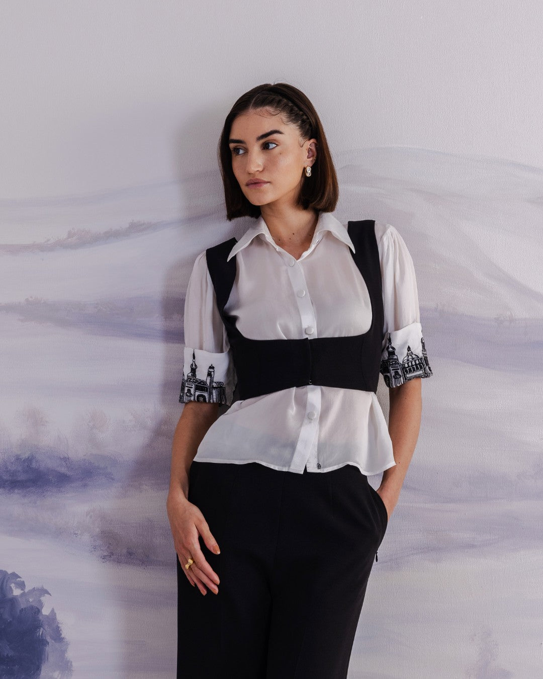 The Greece Ensemble Embroidered Cuff Shirt