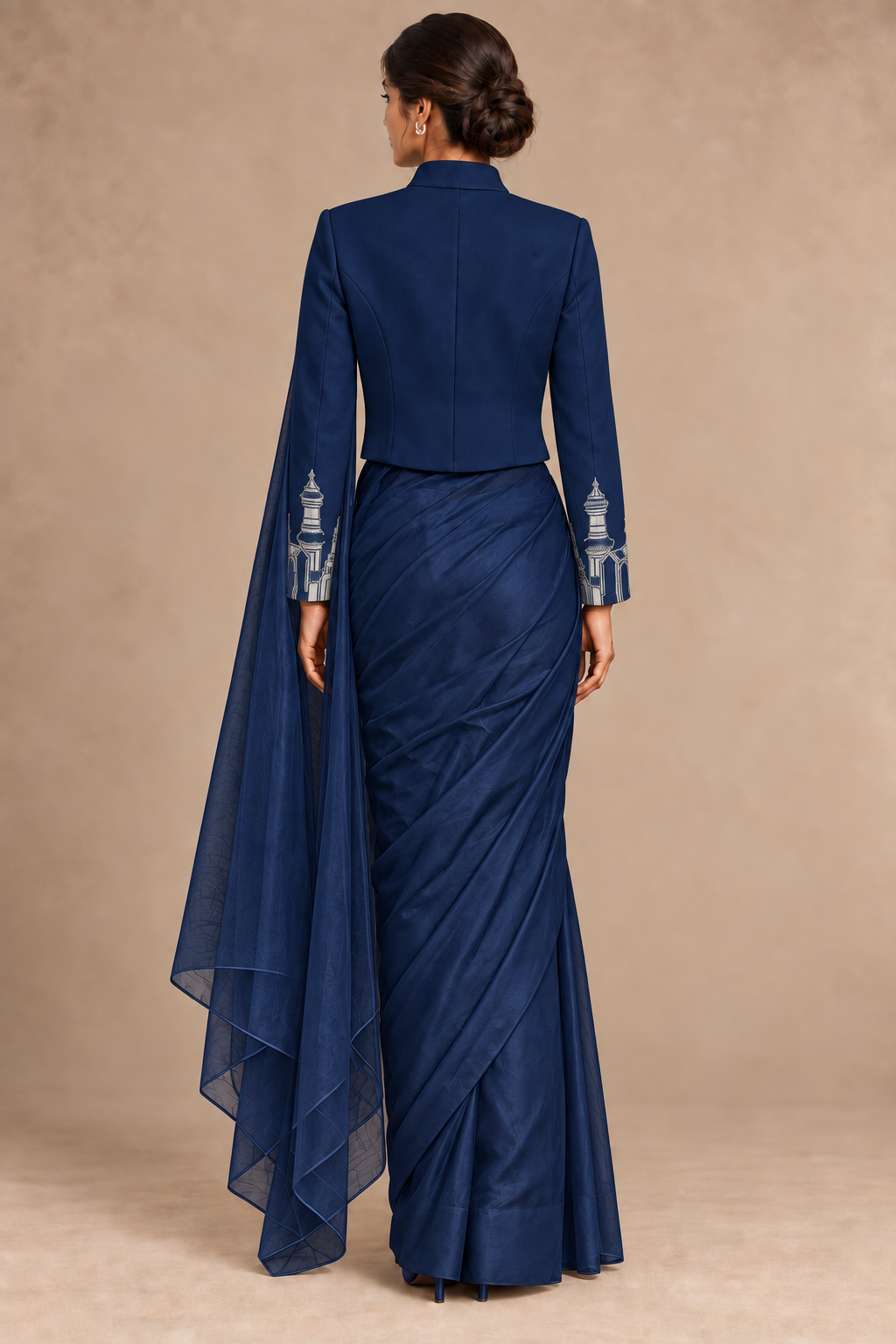Cuff Embroidered Crop Jacket – Vault - Navy Blue